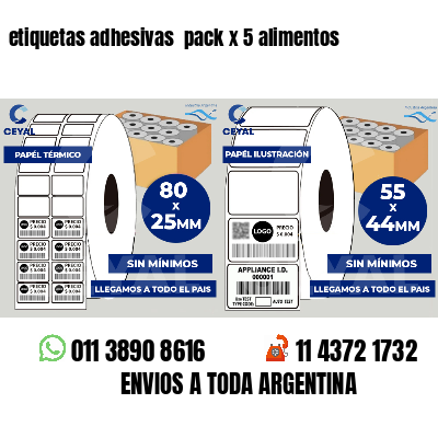 etiquetas adhesivas  pack x 5 alimentos