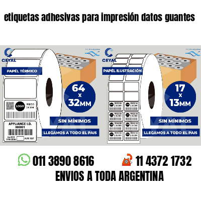 etiquetas adhesivas para impresión datos guantes