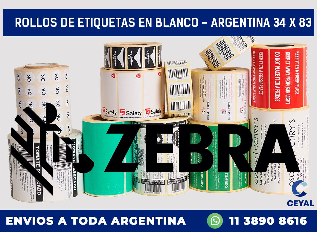 Rollos de etiquetas en blanco - Argentina 34 x 83