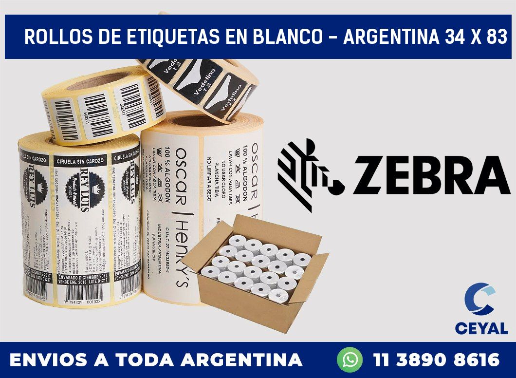 Rollos de etiquetas en blanco – Argentina 34 x 83