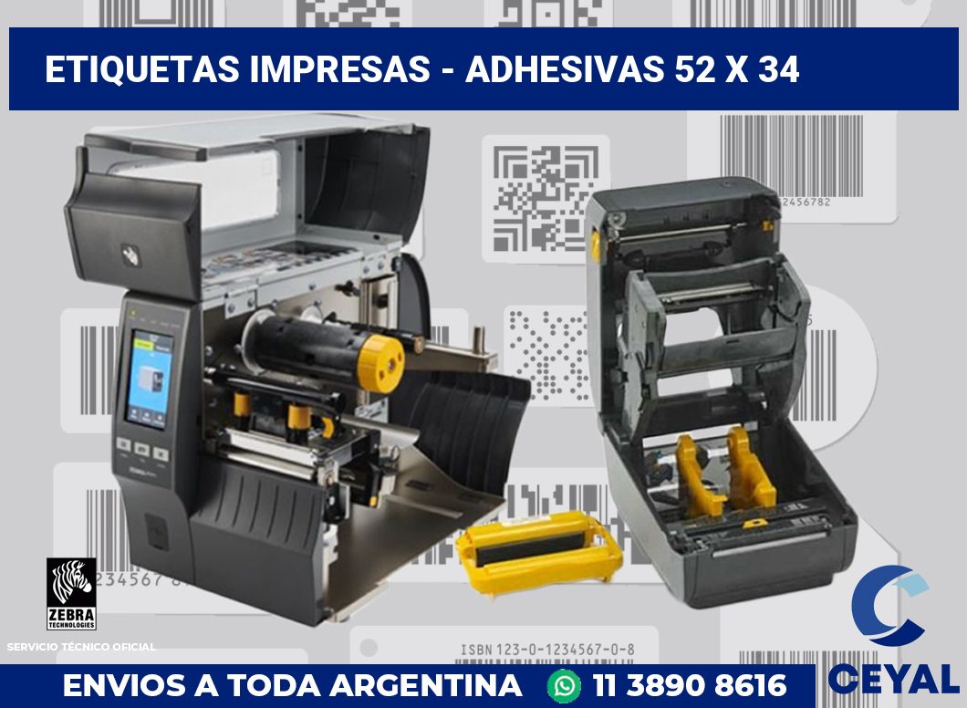 etiquetas impresas - Adhesivas 52 x 34