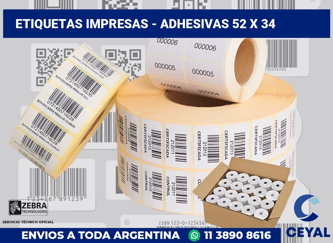 etiquetas impresas - Adhesivas 52 x 34