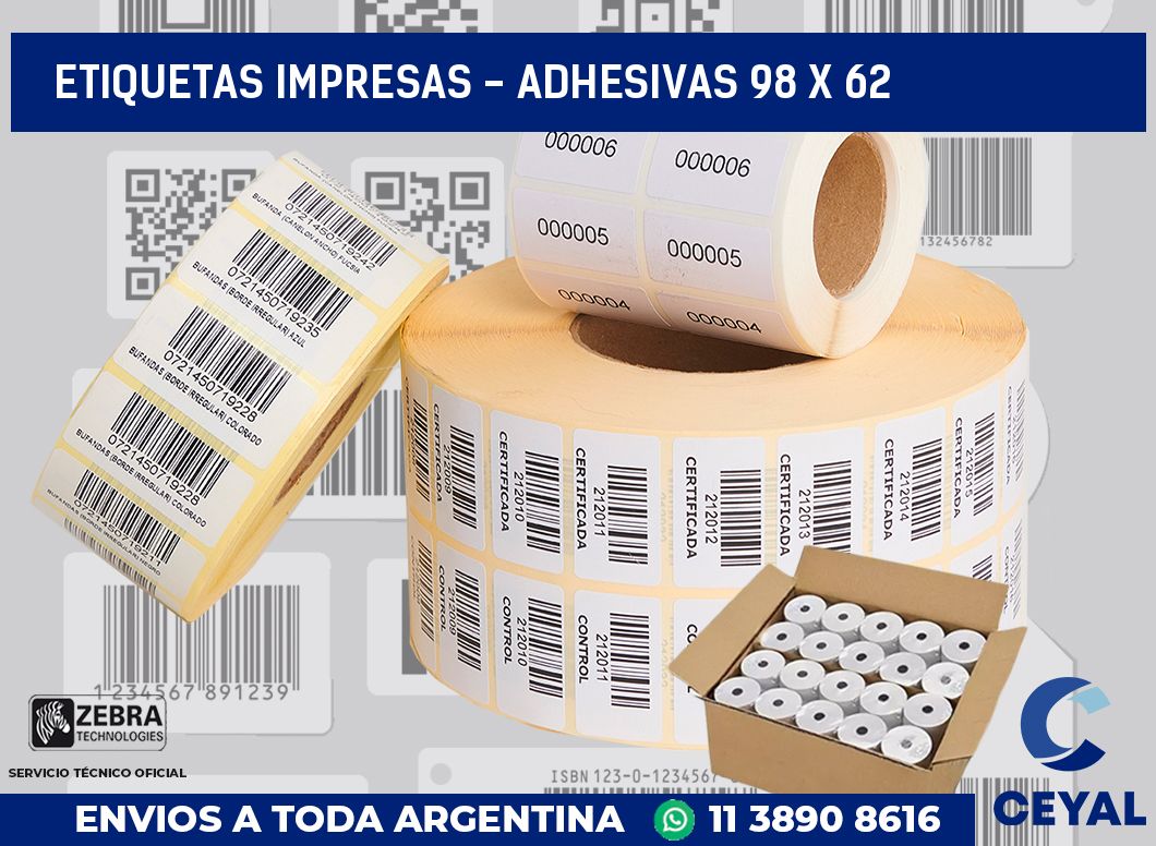 etiquetas impresas - Adhesivas 98 x 62