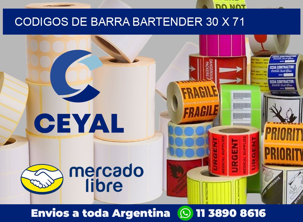 Codigos de barra Bartender 30 x 71