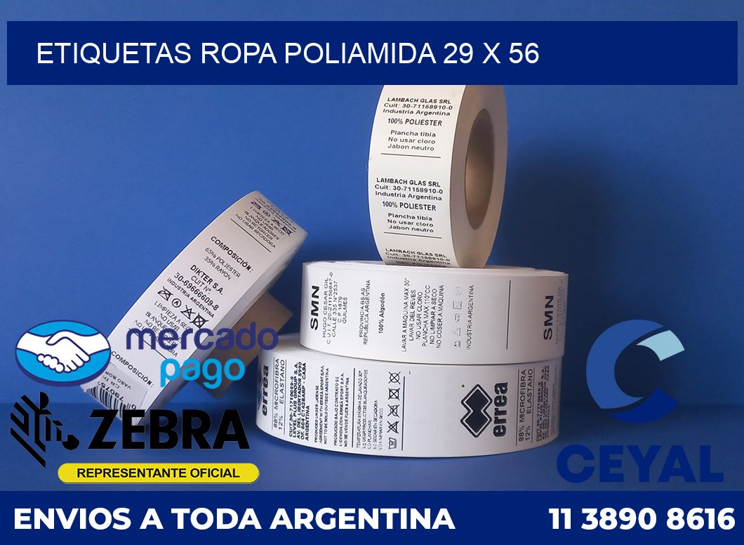 Etiquetas ropa poliamida 29 x 56