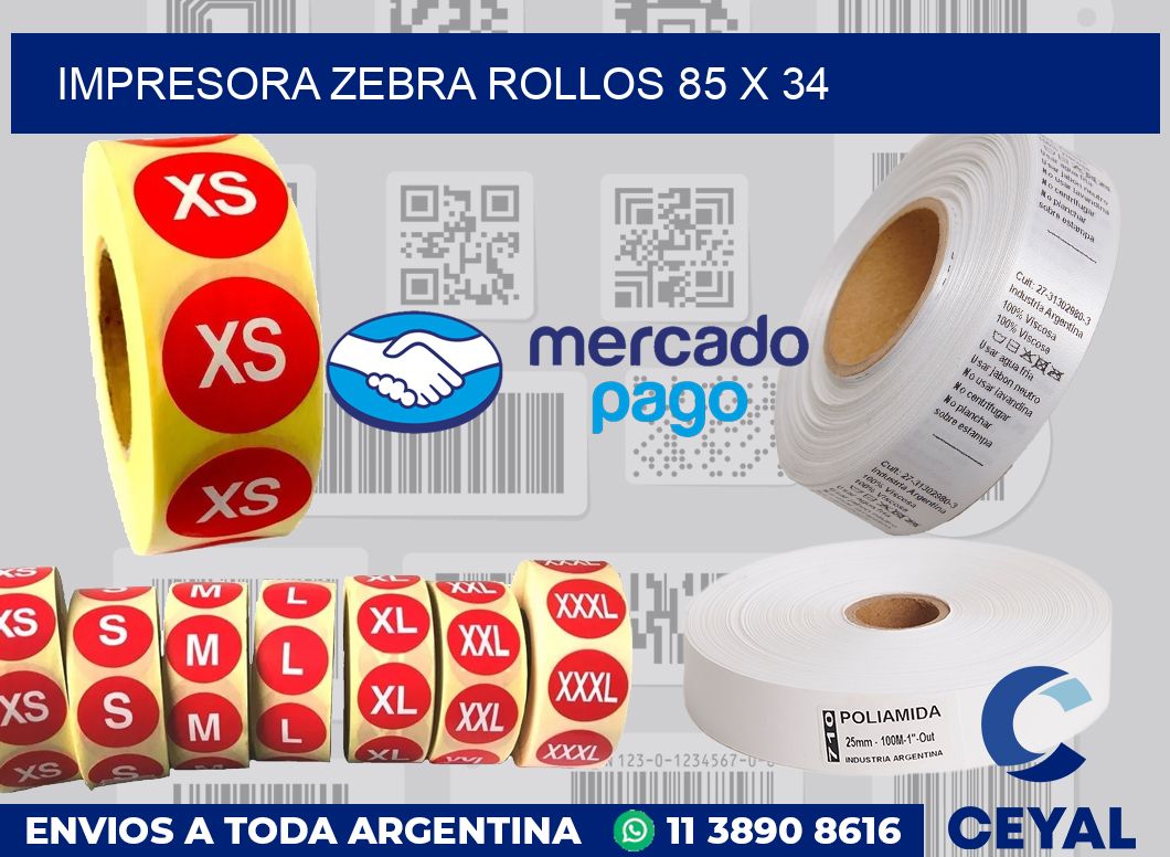 Impresora Zebra rollos 85 x 34