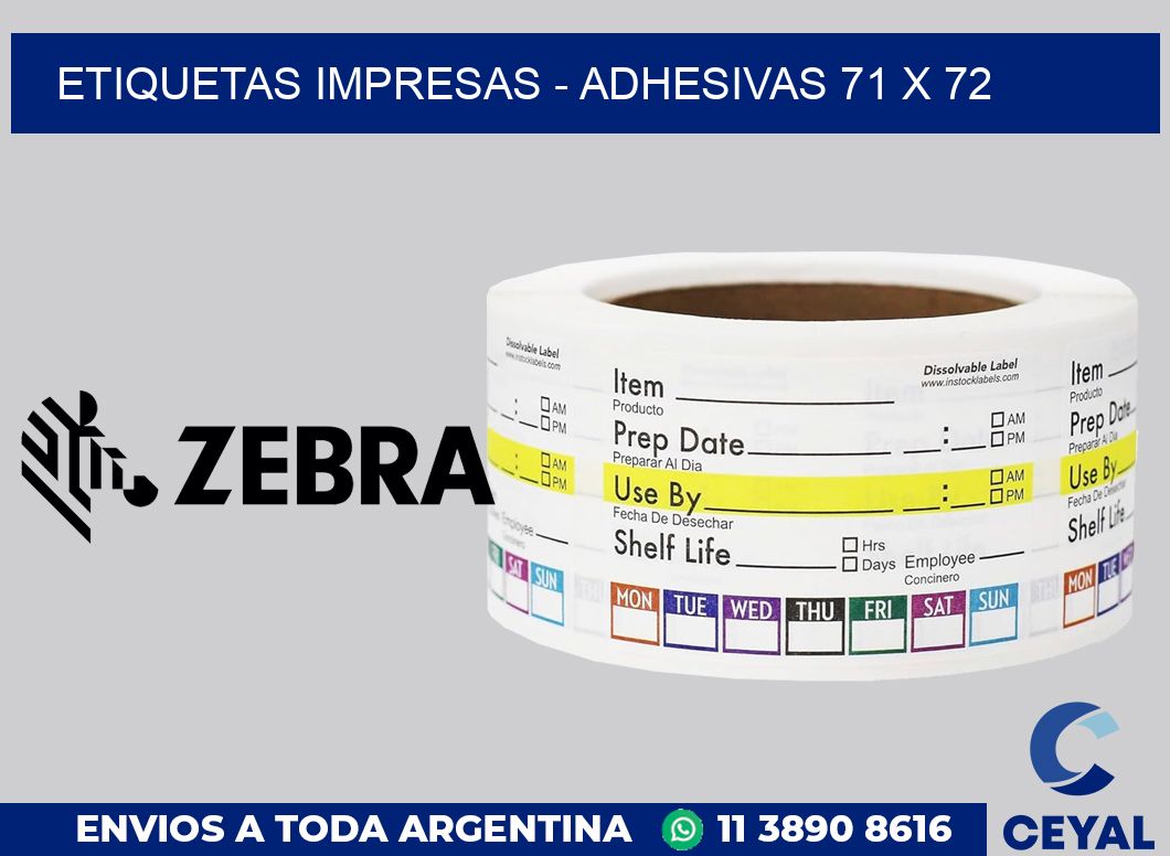 etiquetas impresas - Adhesivas 71 x 72