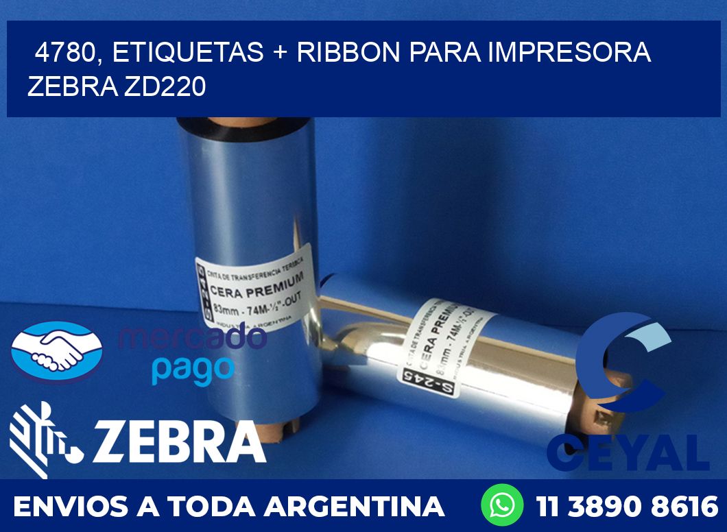 4780, etiquetas + ribbon para impresora zebra zd220