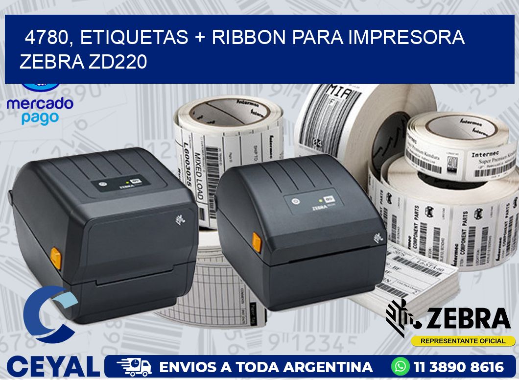 4780, etiquetas + ribbon para impresora zebra zd220