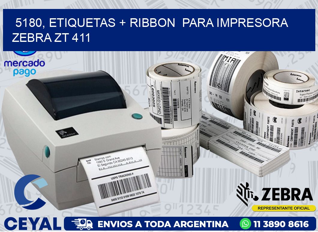 5180, etiquetas + ribbon  para impresora zebra ZT 411