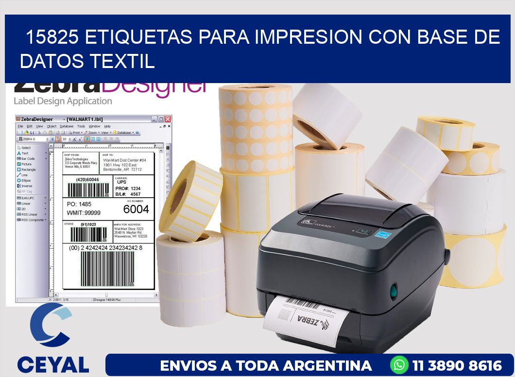 15825 ETIQUETAS PARA IMPRESION CON BASE DE DATOS TEXTIL