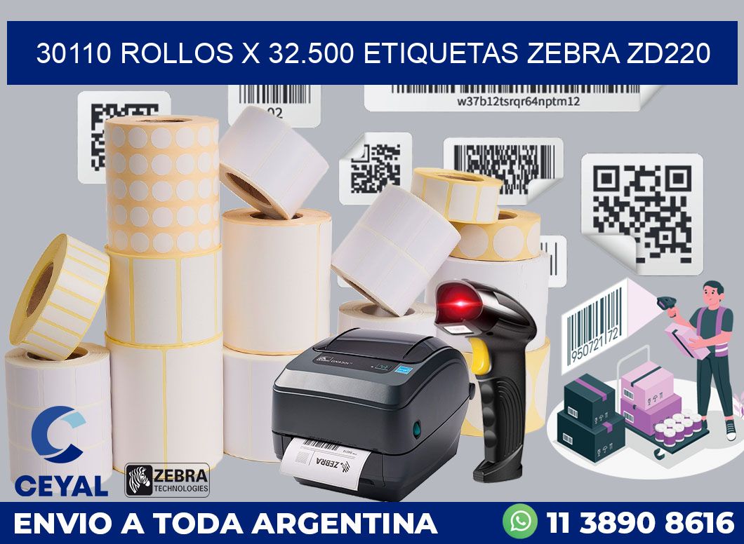 30110 Rollos x 32.500 etiquetas zebra zd220