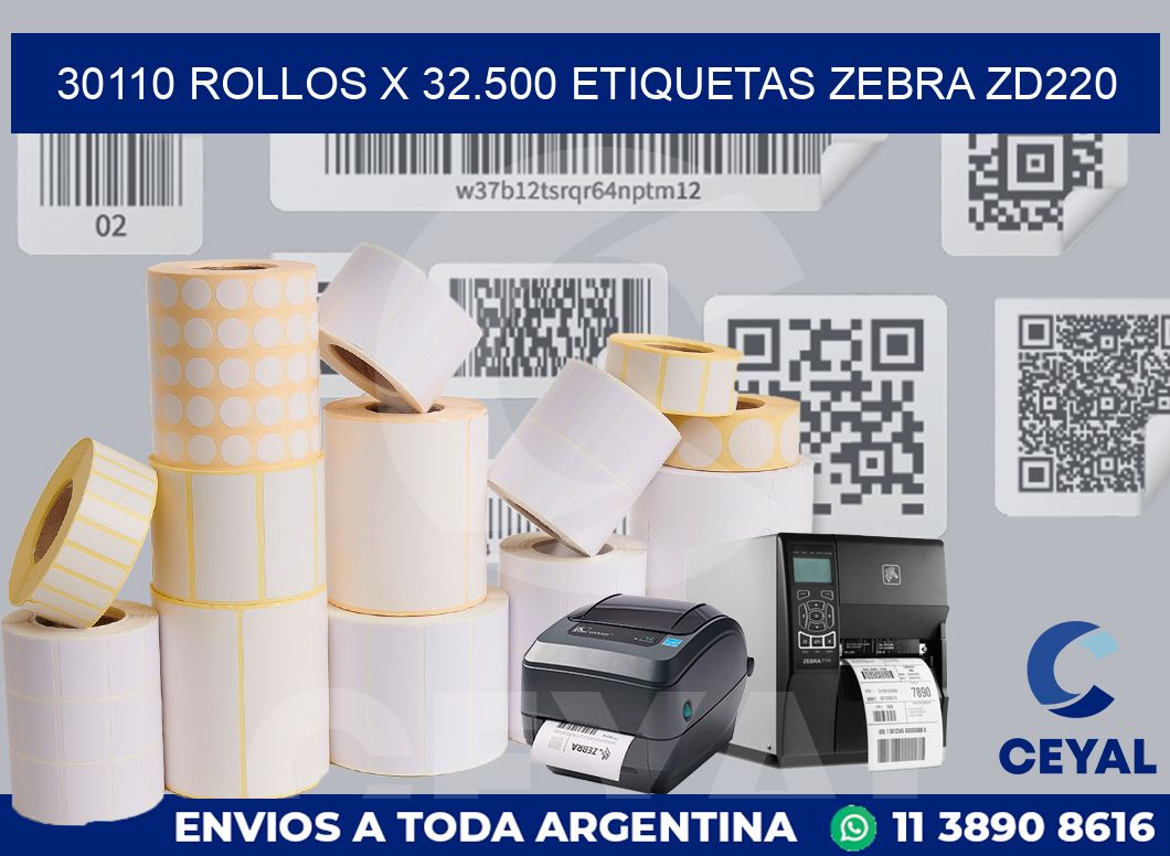 30110 Rollos x 32.500 etiquetas zebra zd220