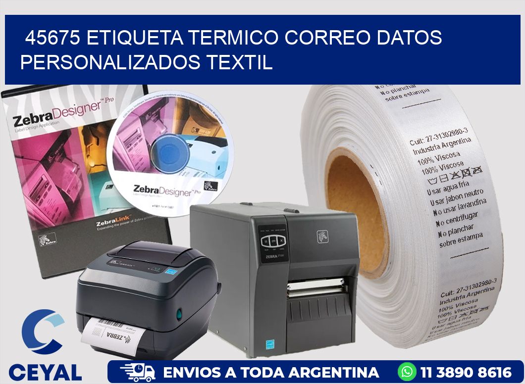 45675 ETIQUETA TERMICO CORREO DATOS PERSONALIZADOS TEXTIL