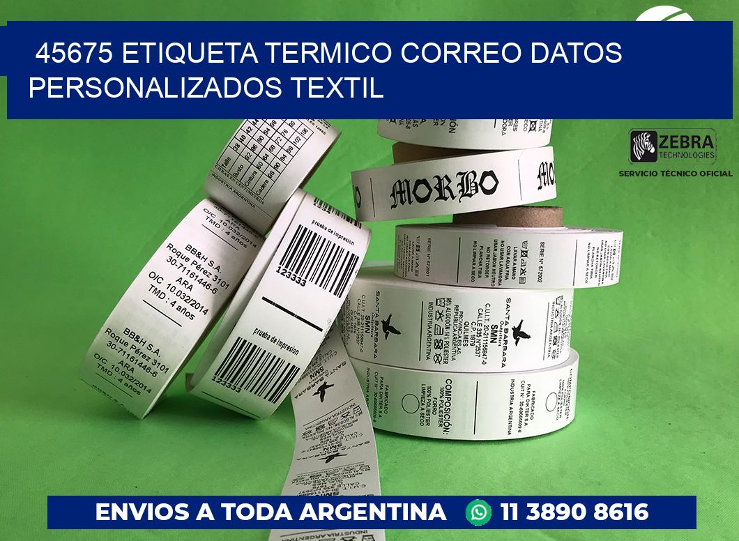 45675 ETIQUETA TERMICO CORREO DATOS PERSONALIZADOS TEXTIL