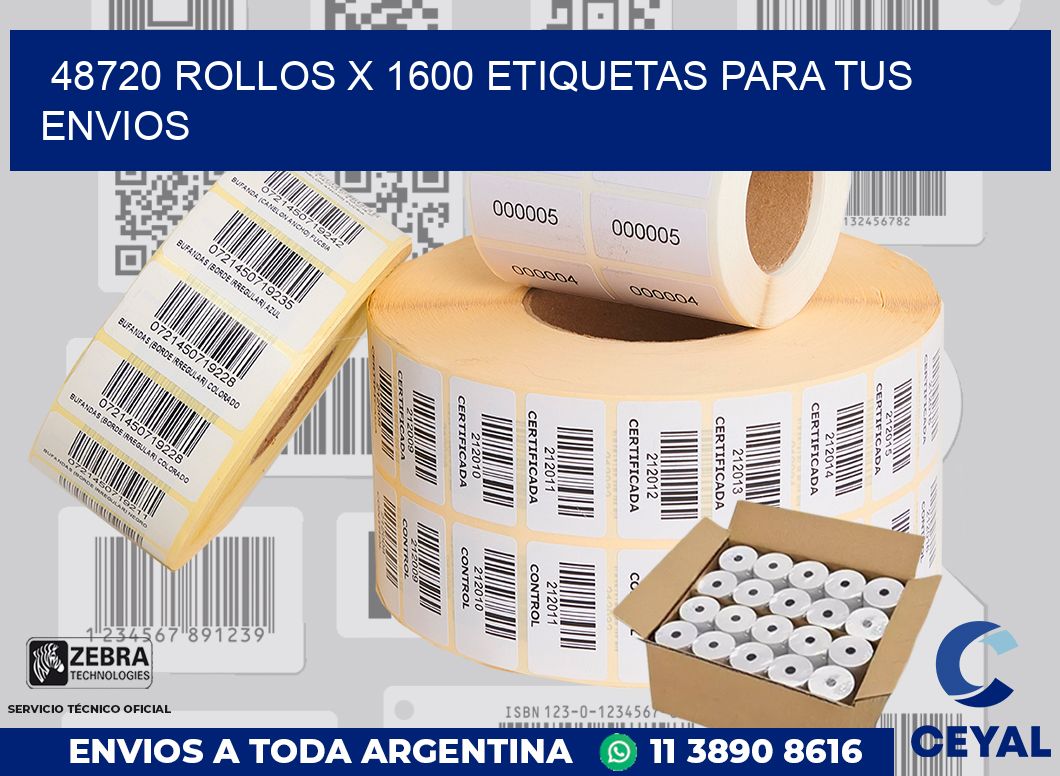 48720 Rollos x 1600 etiquetas para tus envios