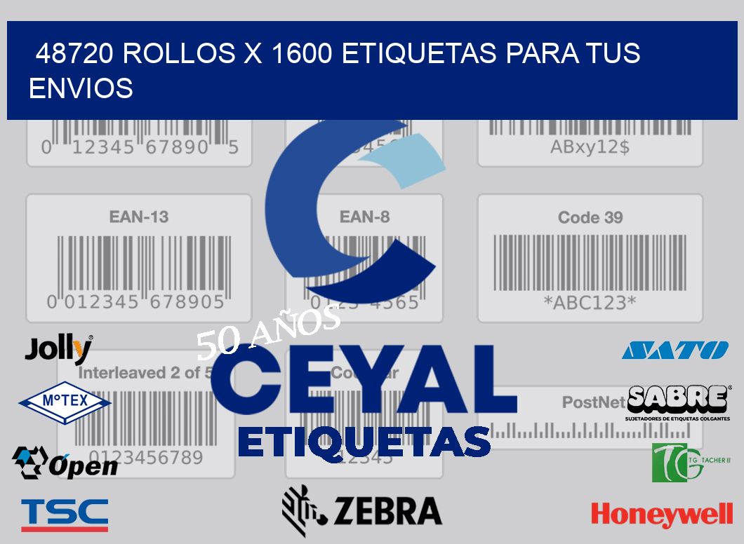 48720 Rollos x 1600 etiquetas para tus envios