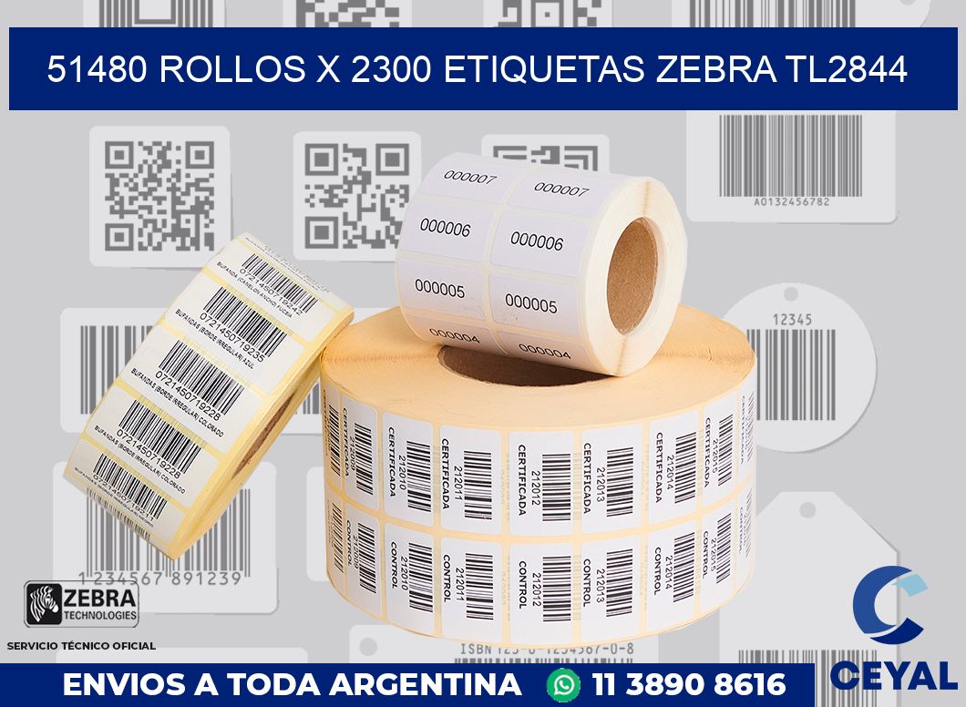 51480 Rollos x 2300 etiquetas zebra tl2844