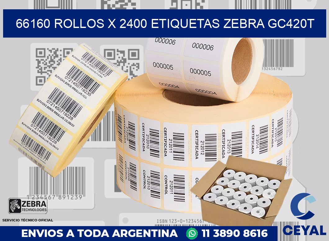 66160 Rollos x 2400 etiquetas zebra gc420t