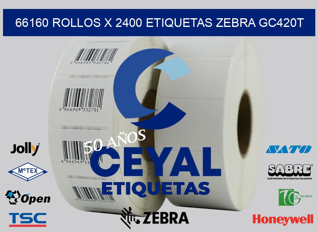 66160 Rollos x 2400 etiquetas zebra gc420t