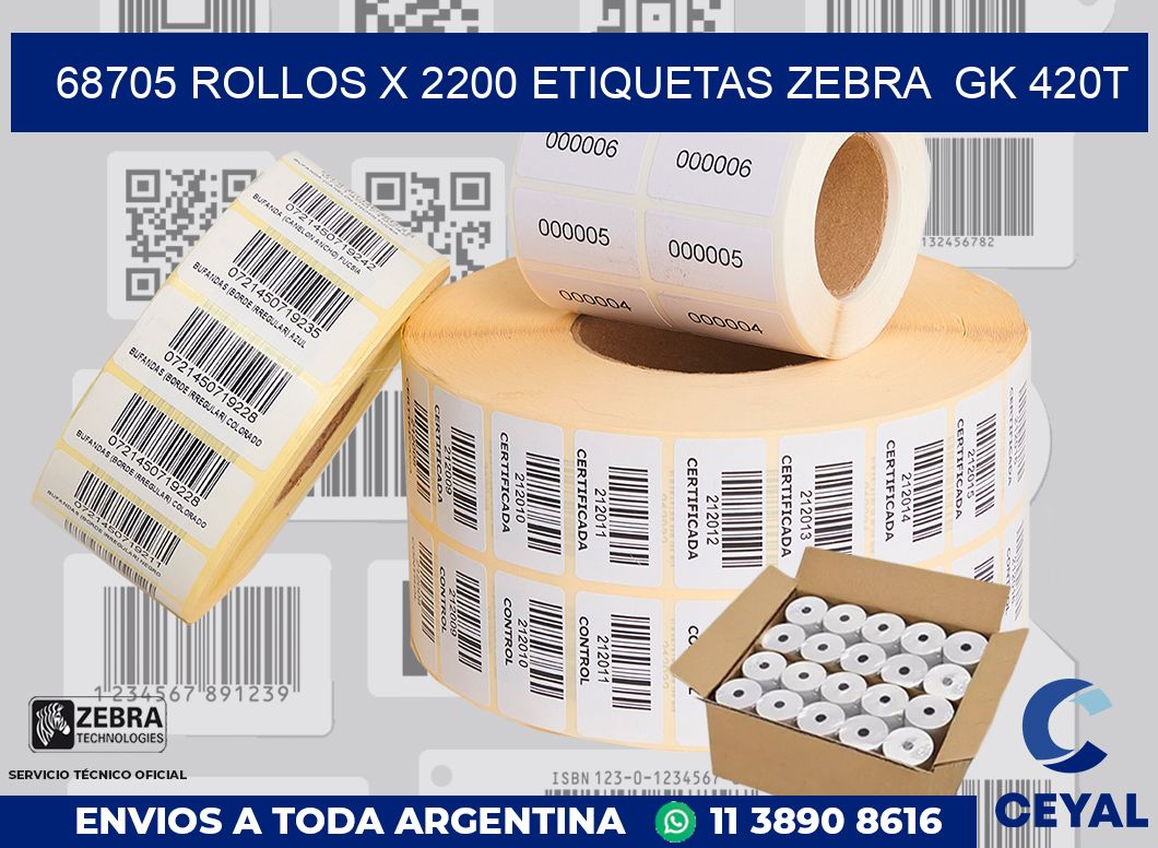 68705 Rollos x 2200 etiquetas zebra  gk 420t