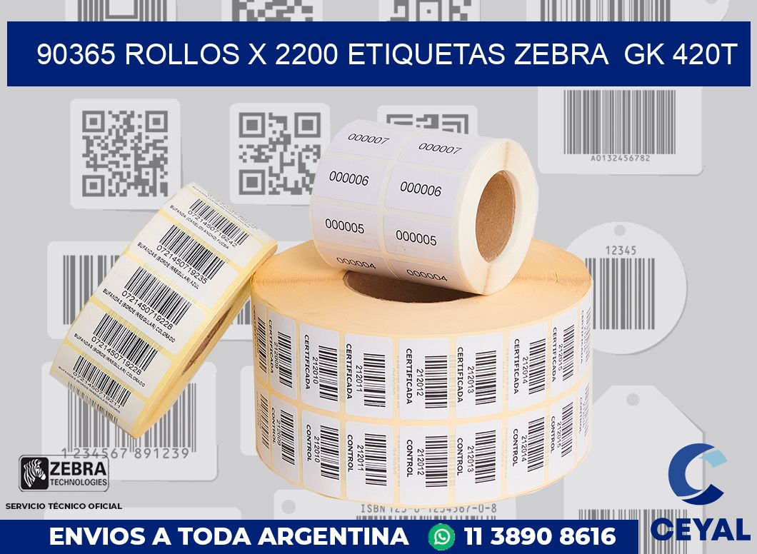 90365 Rollos x 2200 etiquetas zebra  gk 420t