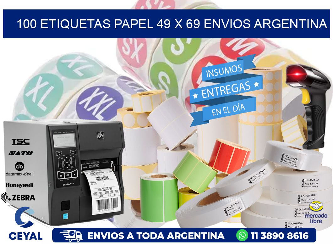 100 ETIQUETAS PAPEL 49 x 69 ENVIOS ARGENTINA