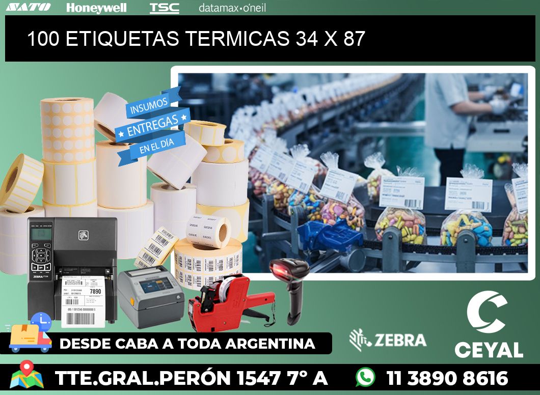 100 ETIQUETAS TERMICAS 34 x 87