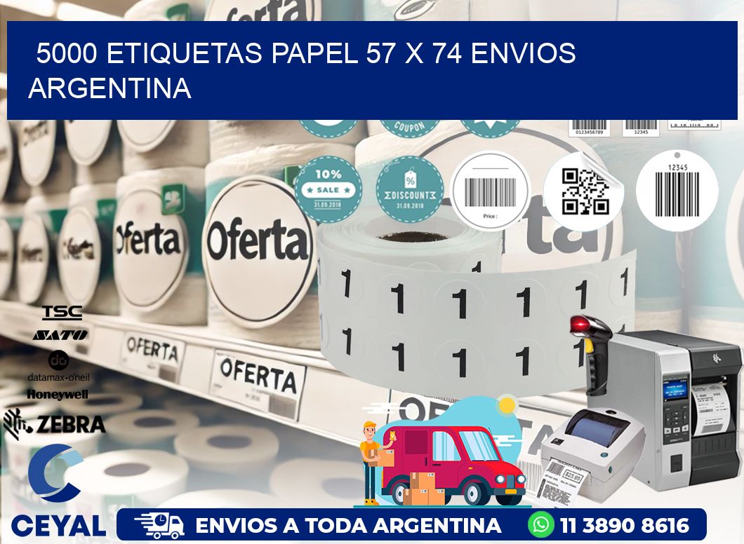 5000 ETIQUETAS PAPEL 57 x 74 ENVIOS ARGENTINA