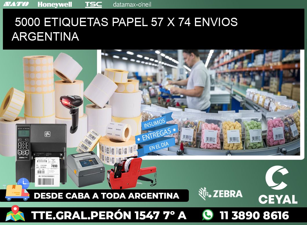 5000 ETIQUETAS PAPEL 57 x 74 ENVIOS ARGENTINA