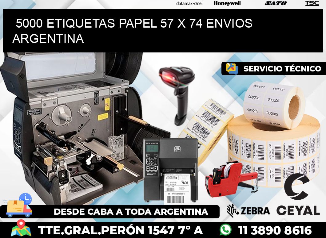 5000 ETIQUETAS PAPEL 57 x 74 ENVIOS ARGENTINA