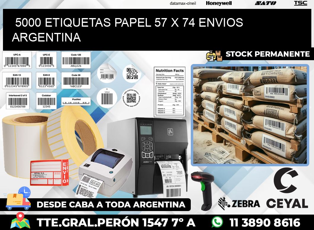 5000 ETIQUETAS PAPEL 57 x 74 ENVIOS ARGENTINA