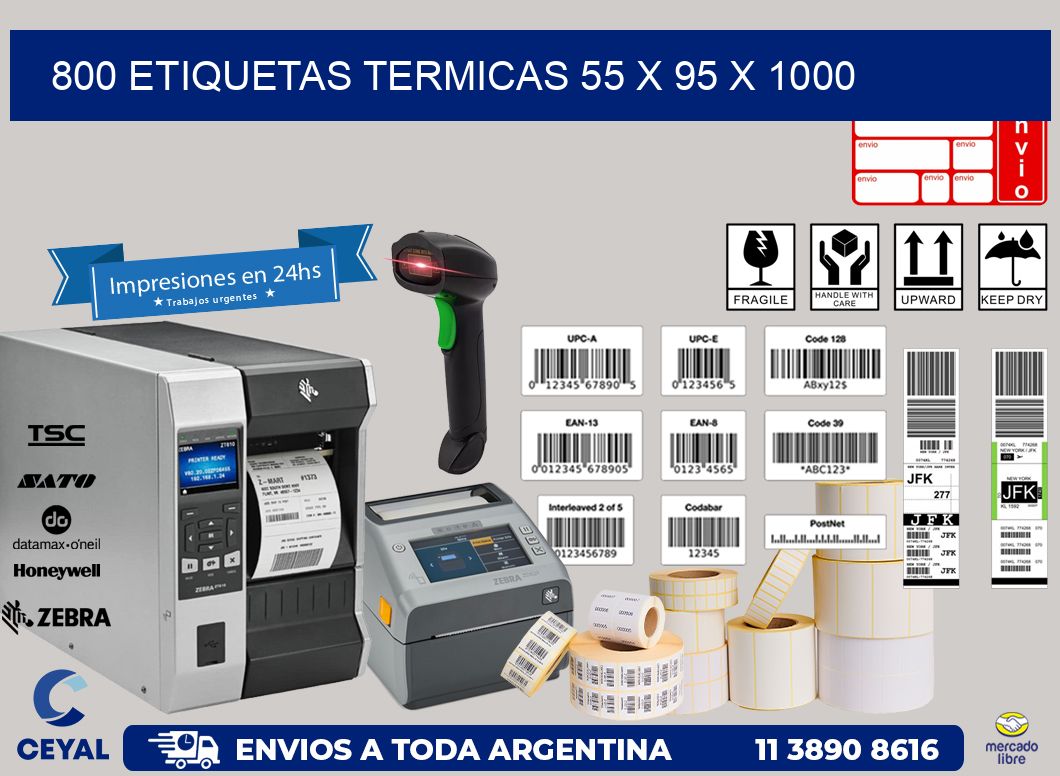 800 ETIQUETAS TERMICAS 55 x 95 x 1000