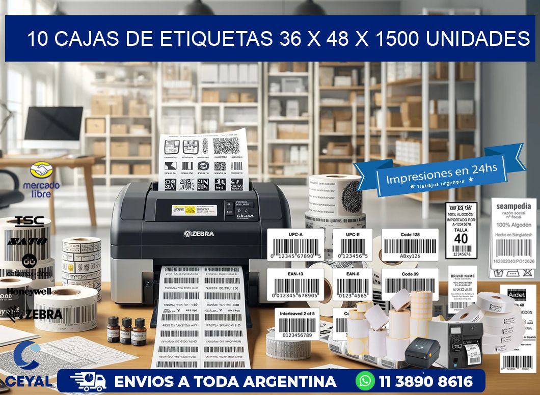 10 CAJAS DE ETIQUETAS 36 x 48 X 1500 UNIDADES