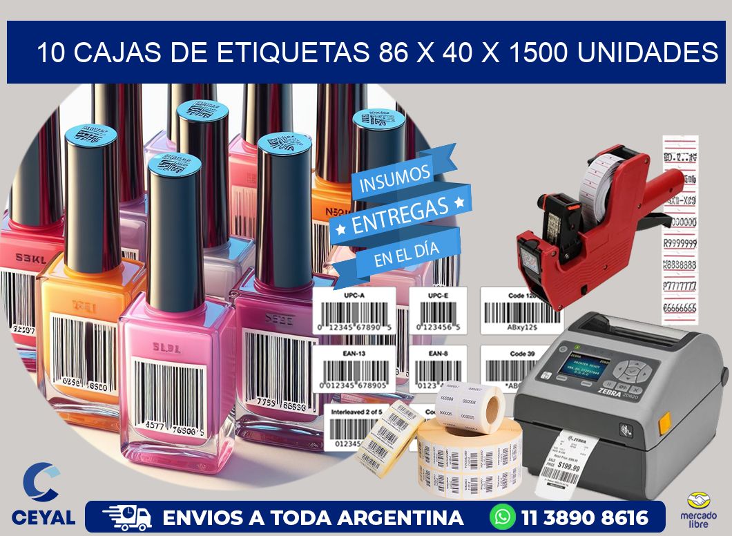 10 CAJAS DE ETIQUETAS 86 x 40 X 1500 UNIDADES