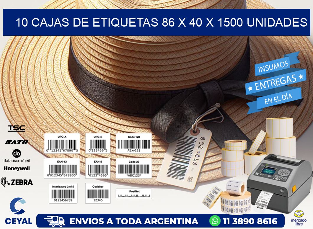 10 CAJAS DE ETIQUETAS 86 x 40 X 1500 UNIDADES