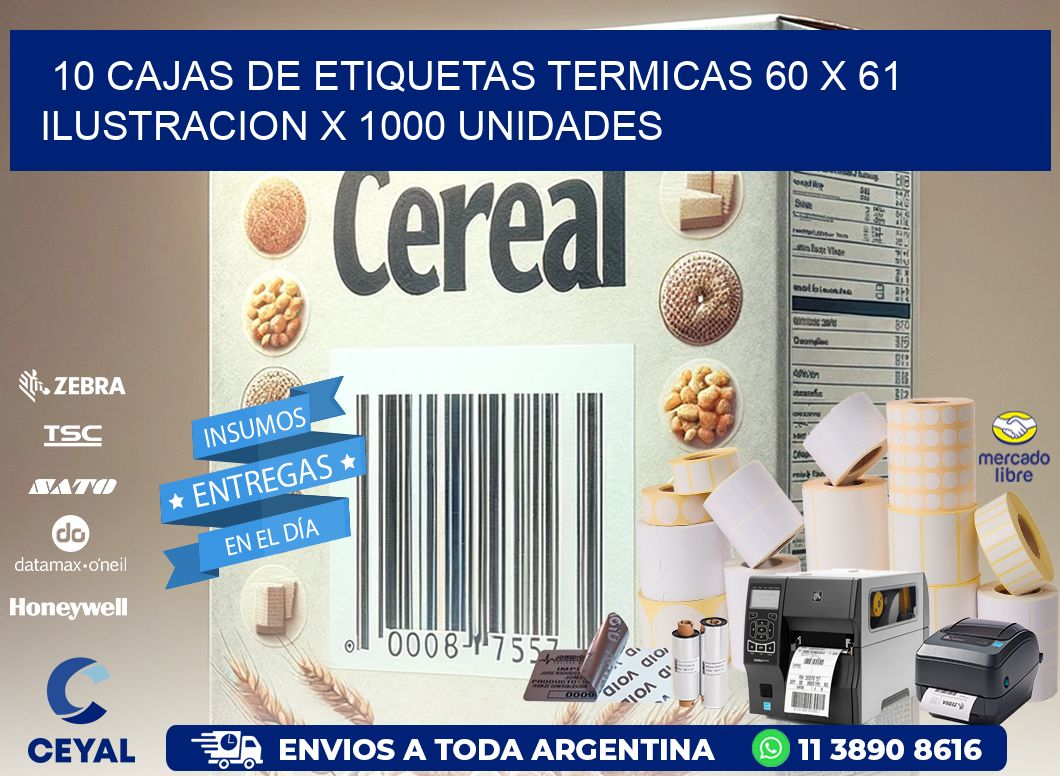 10 CAJAS DE ETIQUETAS TERMICAS 60 x 61 ILUSTRACION X 1000 UNIDADES