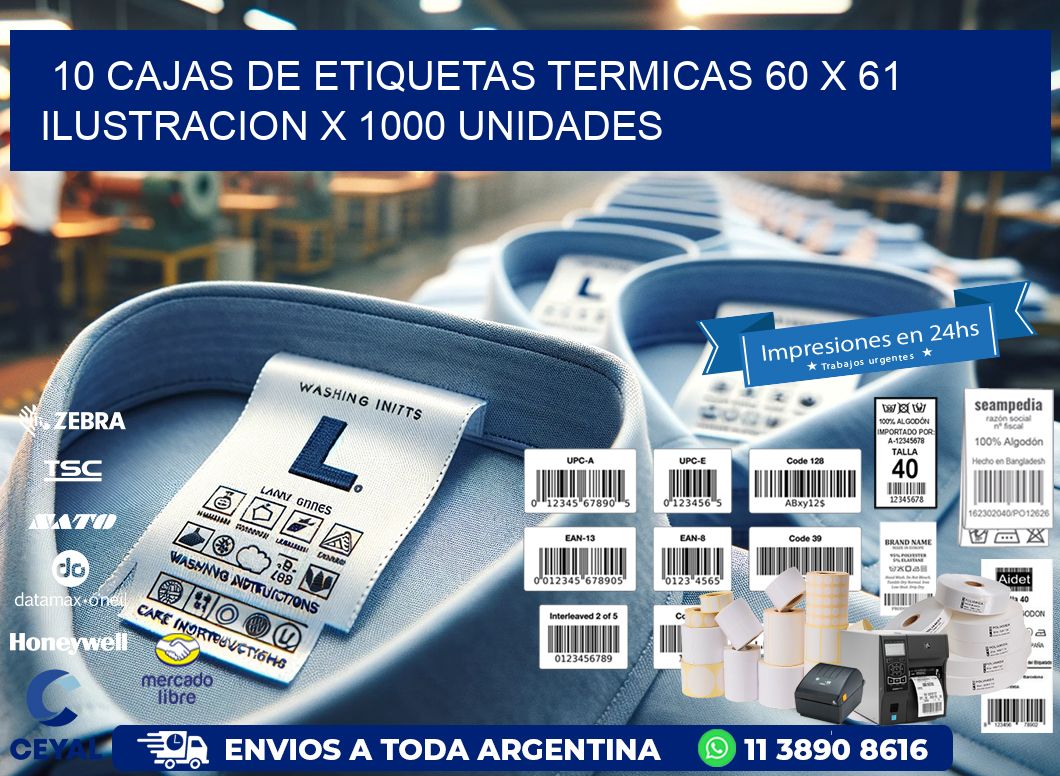 10 CAJAS DE ETIQUETAS TERMICAS 60 x 61 ILUSTRACION X 1000 UNIDADES