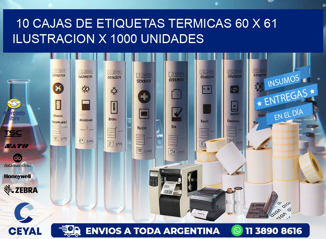 10 CAJAS DE ETIQUETAS TERMICAS 60 x 61 ILUSTRACION X 1000 UNIDADES