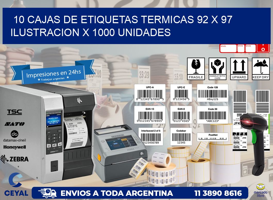 10 CAJAS DE ETIQUETAS TERMICAS 92 x 97 ILUSTRACION X 1000 UNIDADES