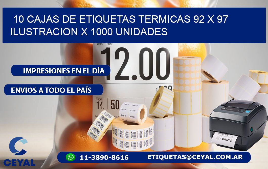 10 CAJAS DE ETIQUETAS TERMICAS 92 x 97 ILUSTRACION X 1000 UNIDADES