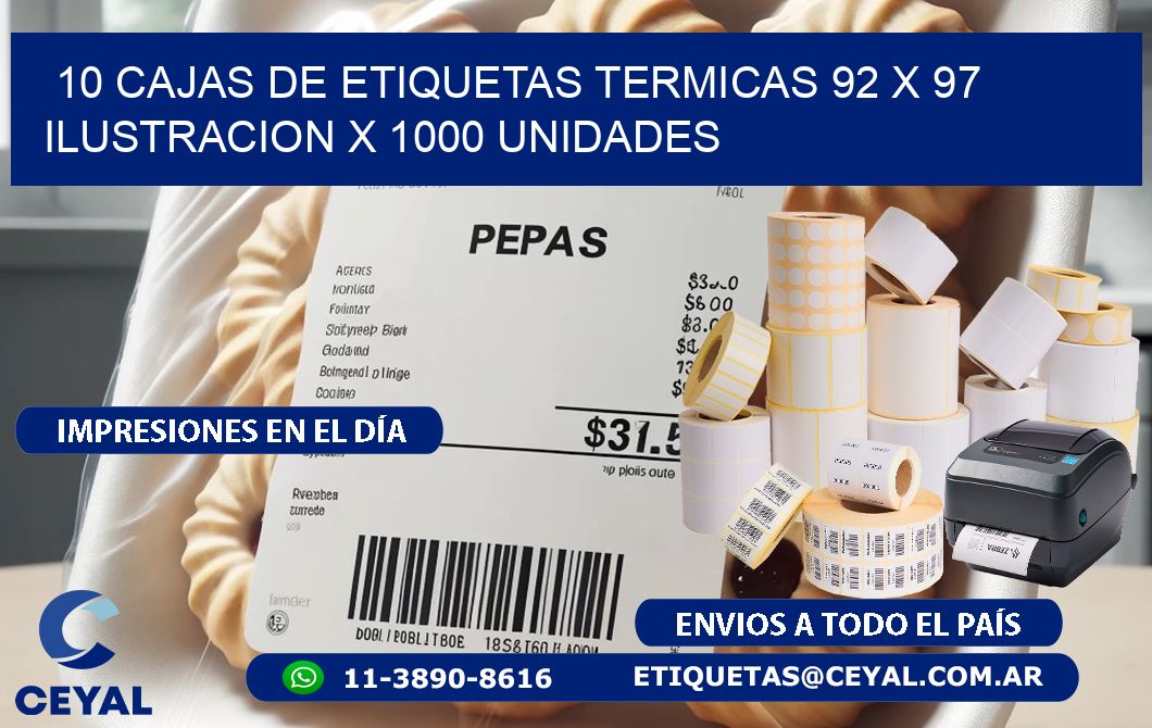 10 CAJAS DE ETIQUETAS TERMICAS 92 x 97 ILUSTRACION X 1000 UNIDADES