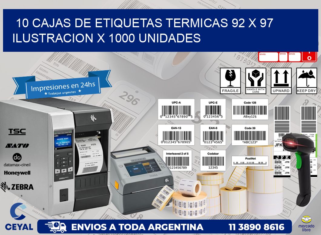 10 CAJAS DE ETIQUETAS TERMICAS 92 x 97 ILUSTRACION X 1000 UNIDADES