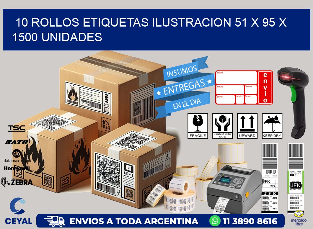 10 ROLLOS ETIQUETAS ILUSTRACION 51 x 95 X 1500 UNIDADES