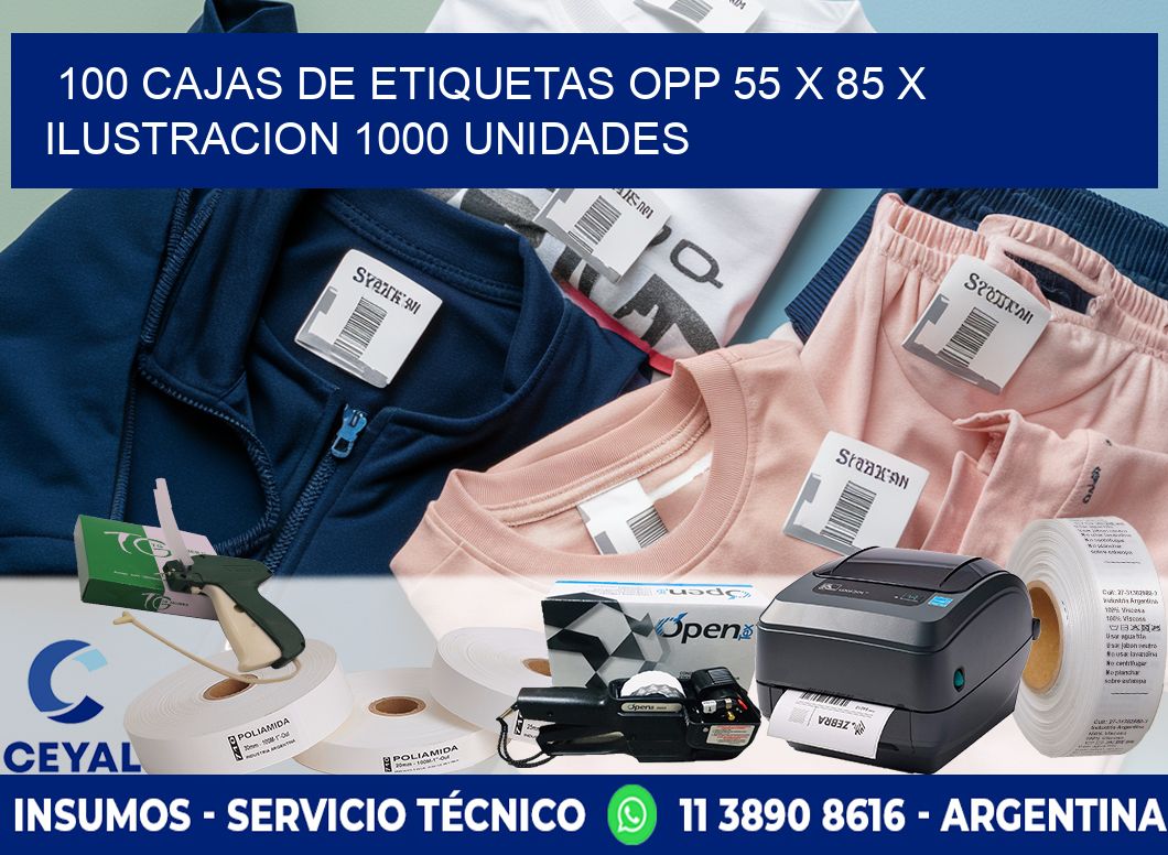 100 CAJAS DE ETIQUETAS OPP 55 x 85 X ILUSTRACION 1000 UNIDADES