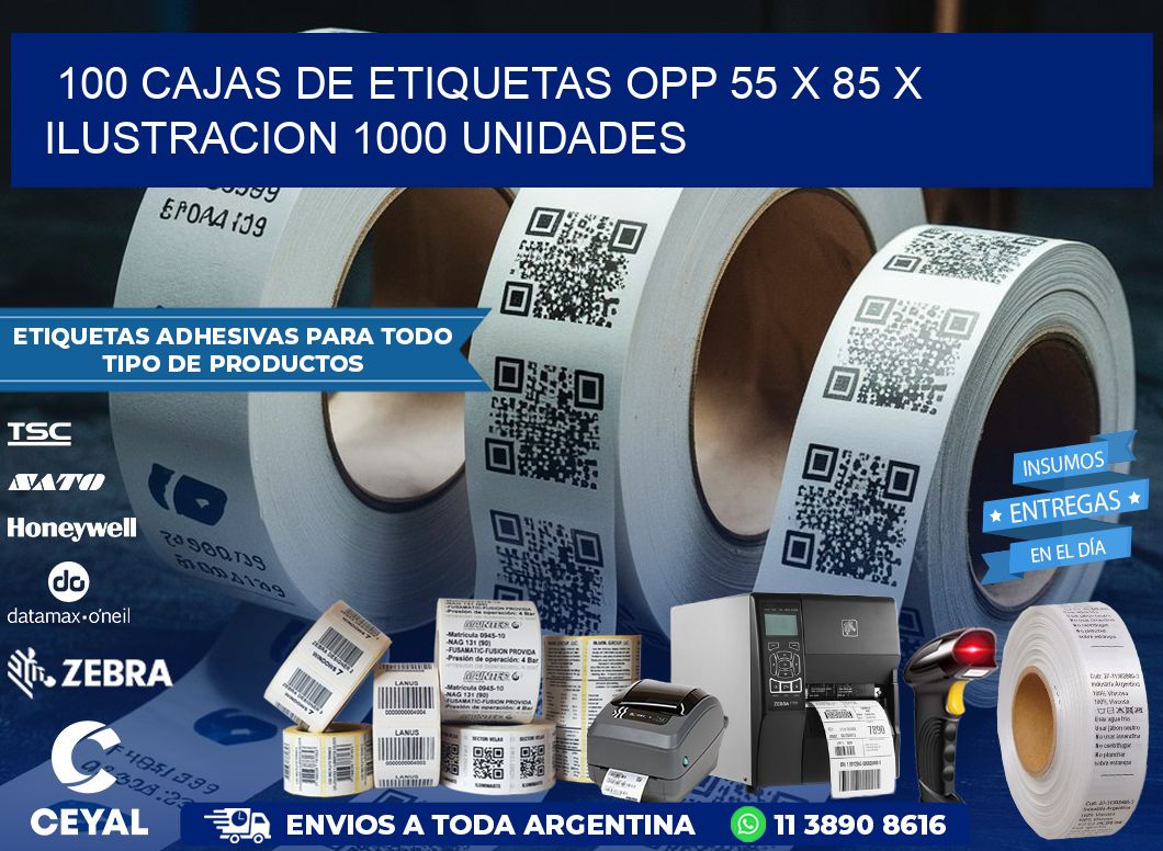 100 CAJAS DE ETIQUETAS OPP 55 x 85 X ILUSTRACION 1000 UNIDADES