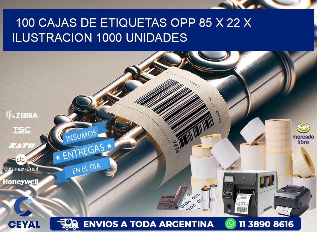 100 CAJAS DE ETIQUETAS OPP 85 x 22 X ILUSTRACION 1000 UNIDADES