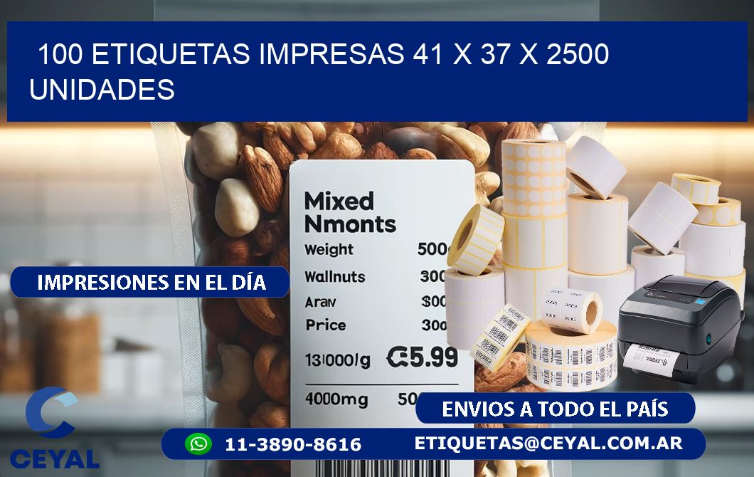 100 ETIQUETAS IMPRESAS 41 x 37 X 2500 UNIDADES