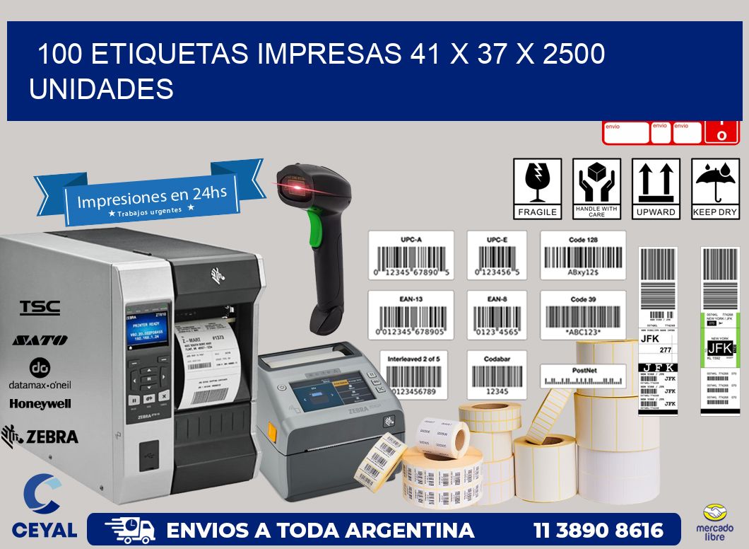 100 ETIQUETAS IMPRESAS 41 x 37 X 2500 UNIDADES