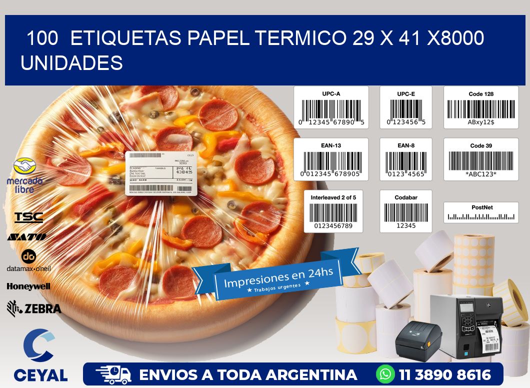 100  ETIQUETAS PAPEL TERMICO 29 x 41 X8000 UNIDADES